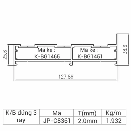 JP-C8361 - Khung bao đứng 3 ray 83