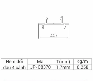 JP-C8370 - Hèm đối đầu 4 cánh hệ 83 dày  1.7mm