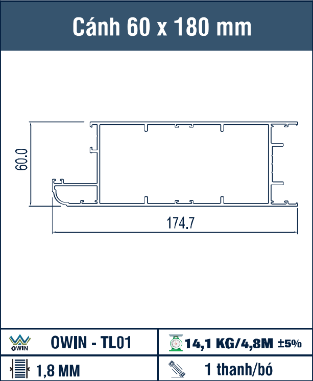 OWIN-TL01-1 - Cánh 60 x 180 mm dài 4,8m