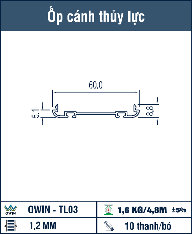 OWIN-TL03-1 - Ốp cánh thủy lực dài 4,8m