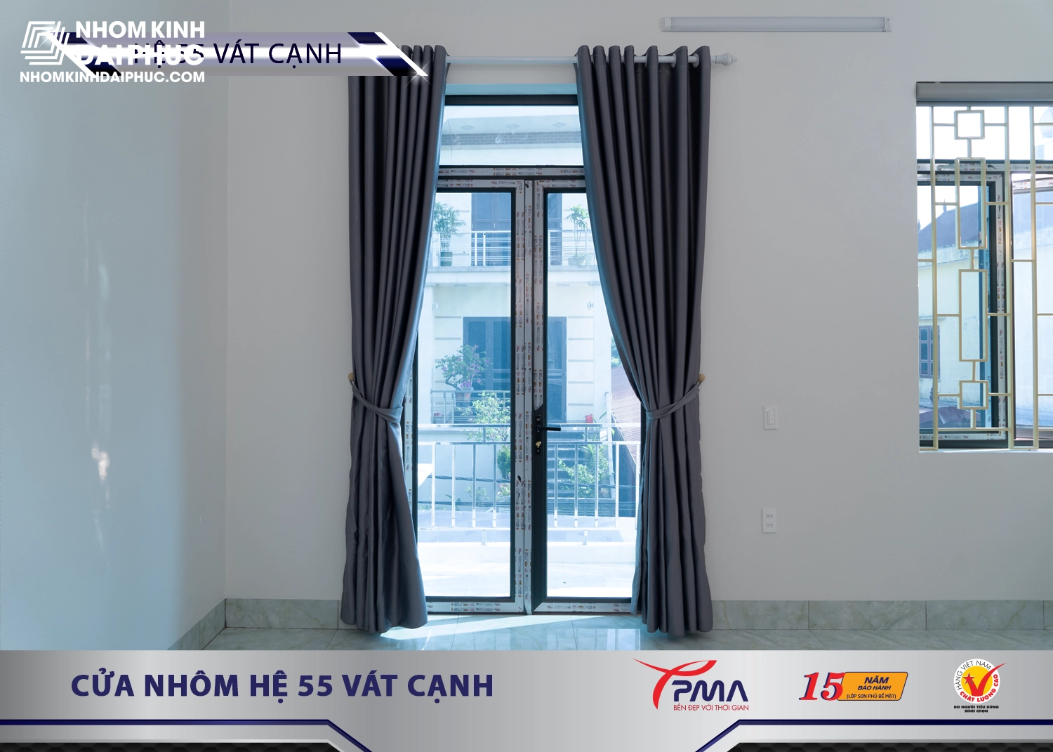 Cửa đi mở quay nhôm PMA hệ 55 Vát cạnh