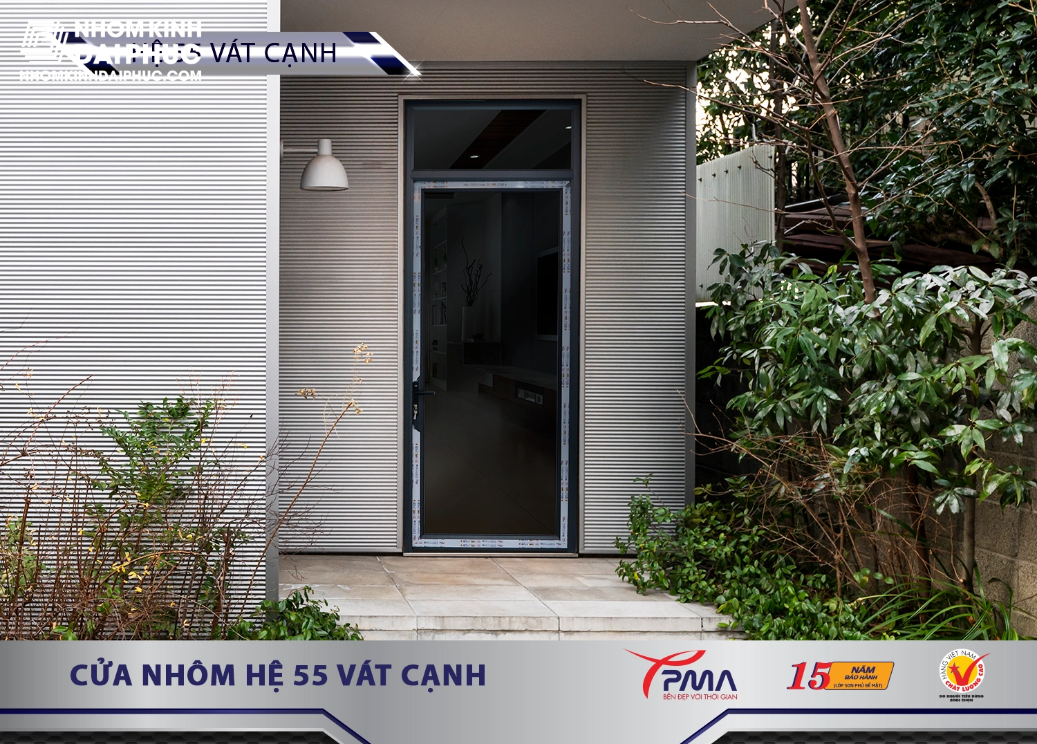 Cửa đi mở quay nhôm PMA hệ 55 Vát cạnh